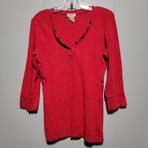 MKM Designs Red Henley Top 3/4 Sleeve Cotton Spandex Size Medium RN 93201